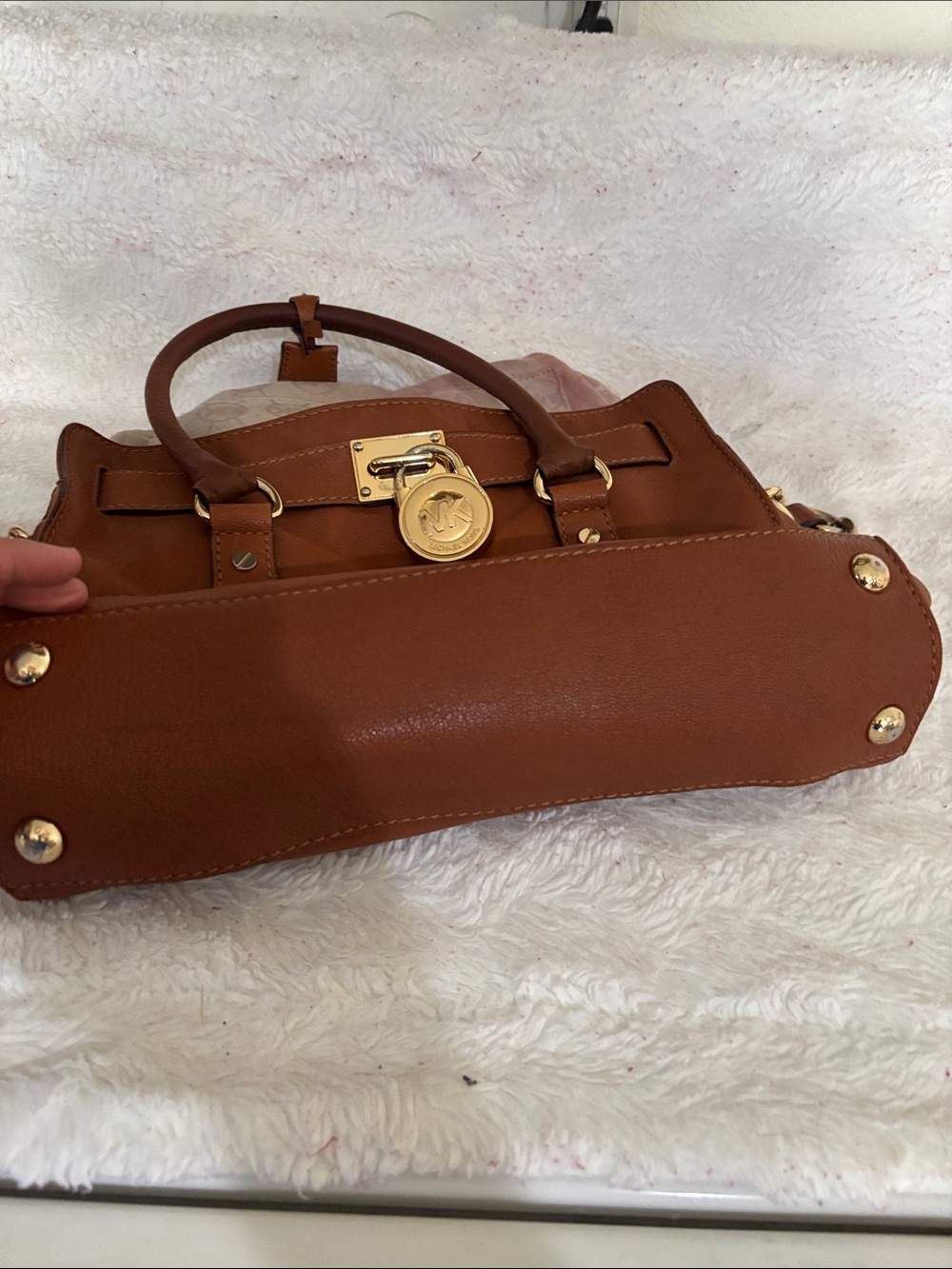 Michael Kors Cognac Leather Satchel with Gold Hardware - Picture 6 of 11